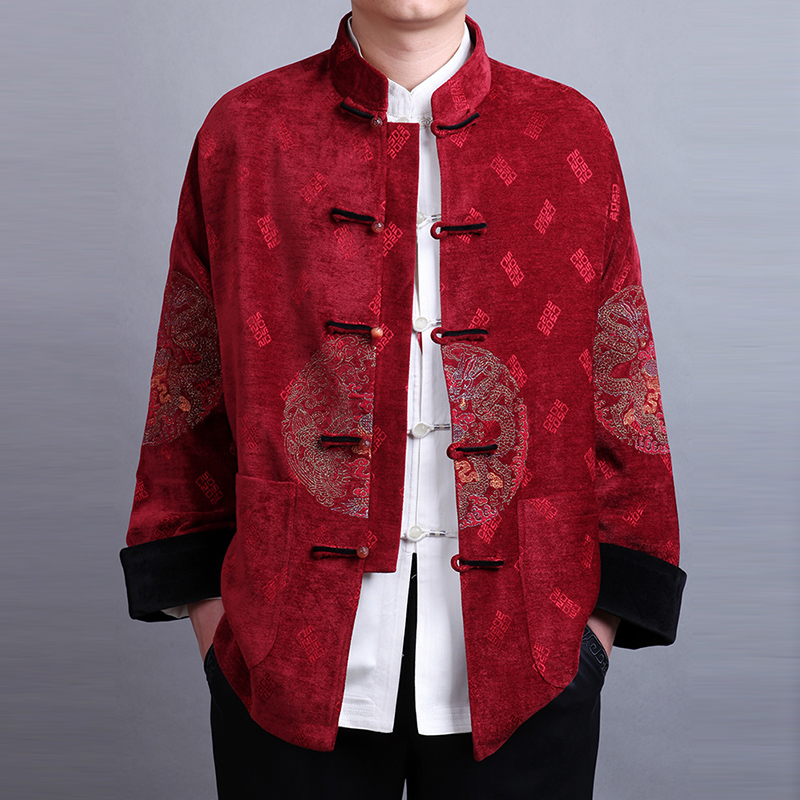男士连袖秋冬外套爸爸生日唐装