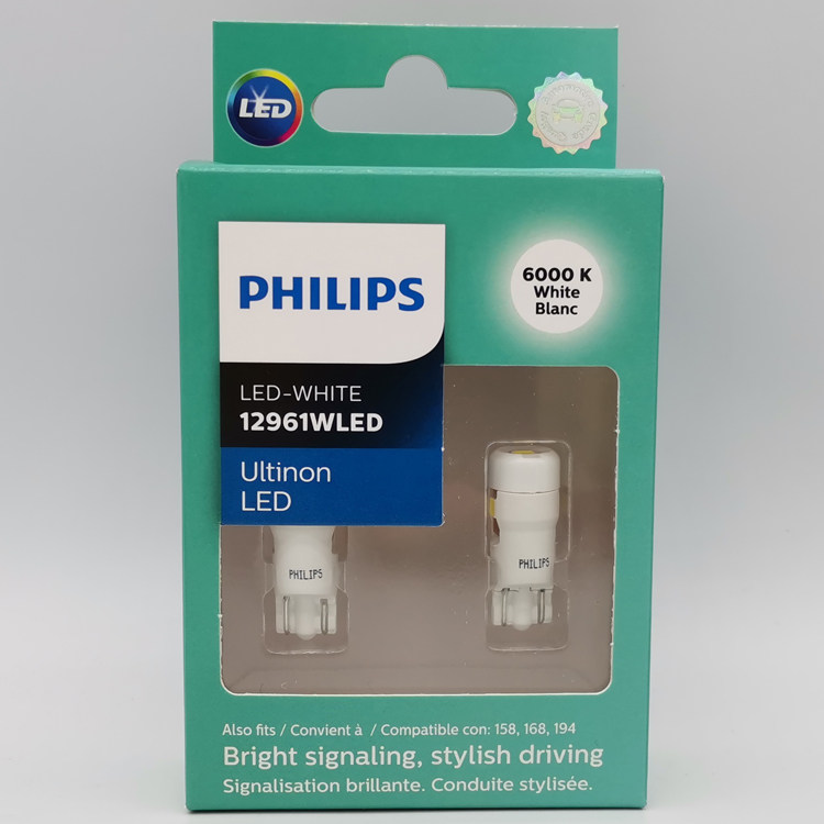 飞利浦 LED T10 W5W 11961ULW 194R 12961汽车超亮白红光小插灯泡