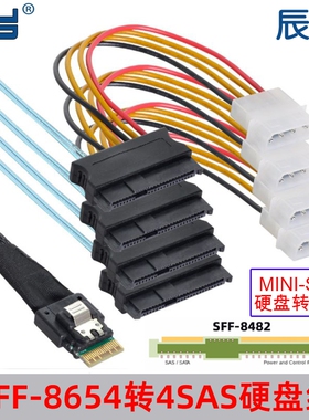 辰阳 内置Slim SAS 4.0 SFF-8654对4 SAS 29Pin磁盘阵列连接线