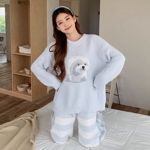 暖呼呼的半边绒家居服可外穿可爱甜美冬季保暖软绵绵女生睡衣