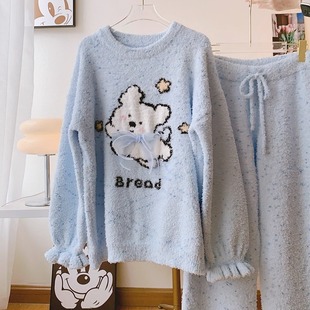 秋冬新款半边绒软绵绵可爱套头加厚保暖小狗崽可外穿家居服睡衣