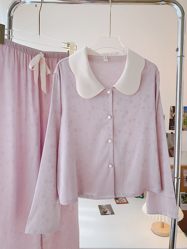 女冰丝提花显白紫长袖家居服