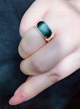 和田玉 猫眼 18k金绿猫眼马鞍戒