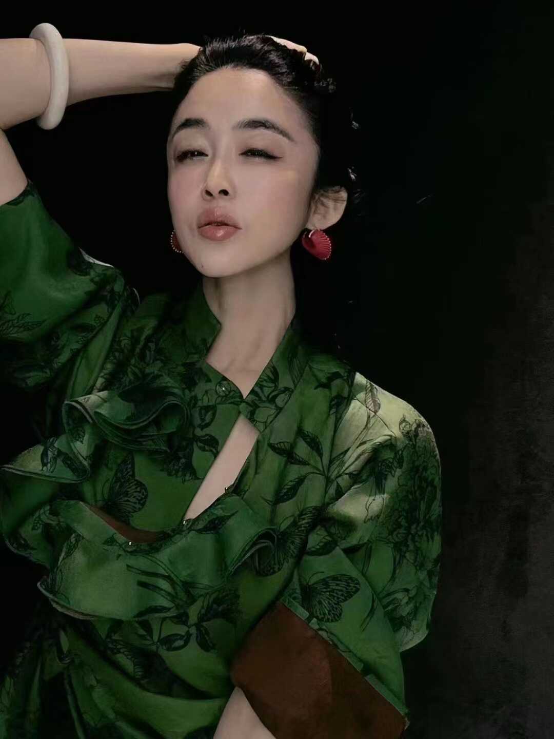 新中式长款改良旗袍连衣裙女夏季年轻款高端气质墨绿色印花春新品
