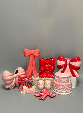 外贸孤品 蝴蝶结系列陶瓷装饰摆件 花瓶 置物罐 店铺家居特色装饰