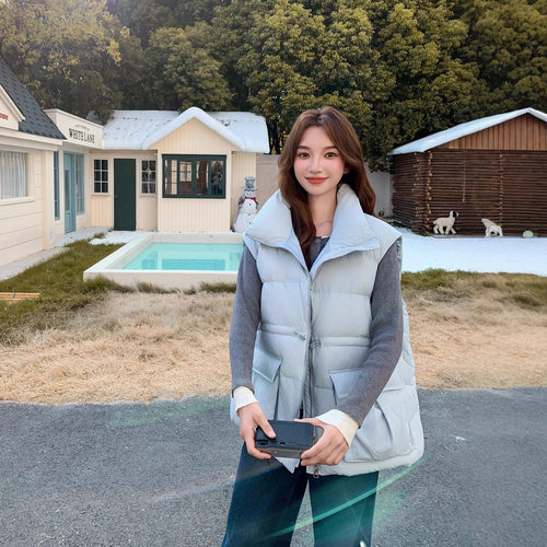 200斤特大码女装秋冬宽松遮肉90鸭绒收腰微胖马甲洋气坎肩羽绒服