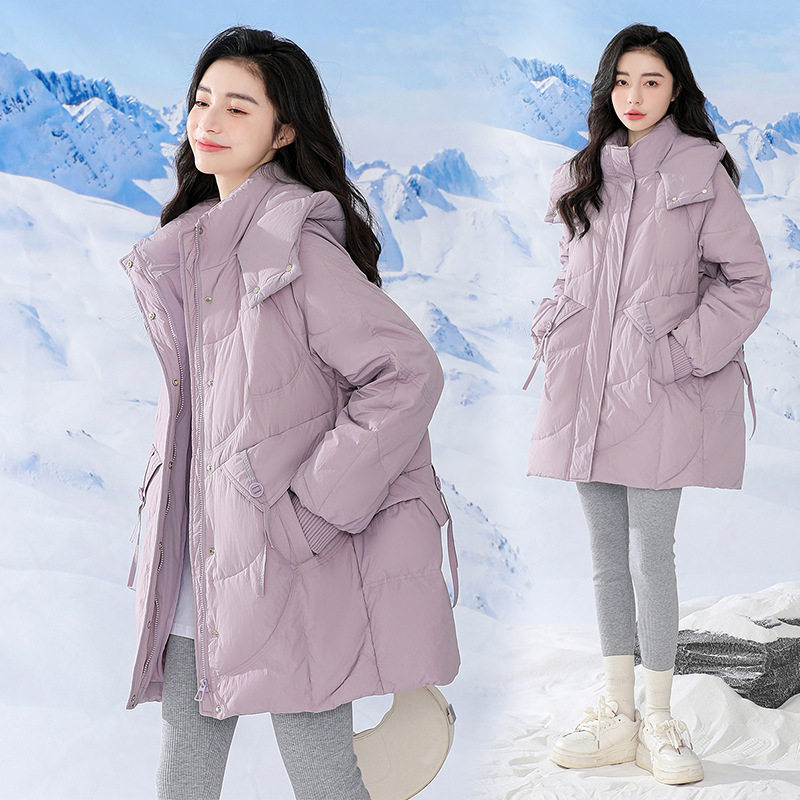 冬由记胖mm加肥200大码女孕妇宽松A字版白鸭绒250斤中长款羽绒服