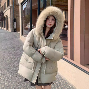 加厚羽绒服女宽松冬季 新款 外套 90白鸭绒狐狸毛加肥加大码 2024新款