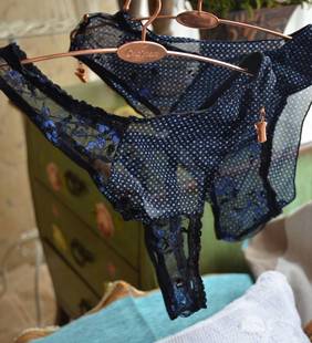 底裤 内裤 J0613意大利出口外贸 蕾丝波点三角裤 XXL 深蓝