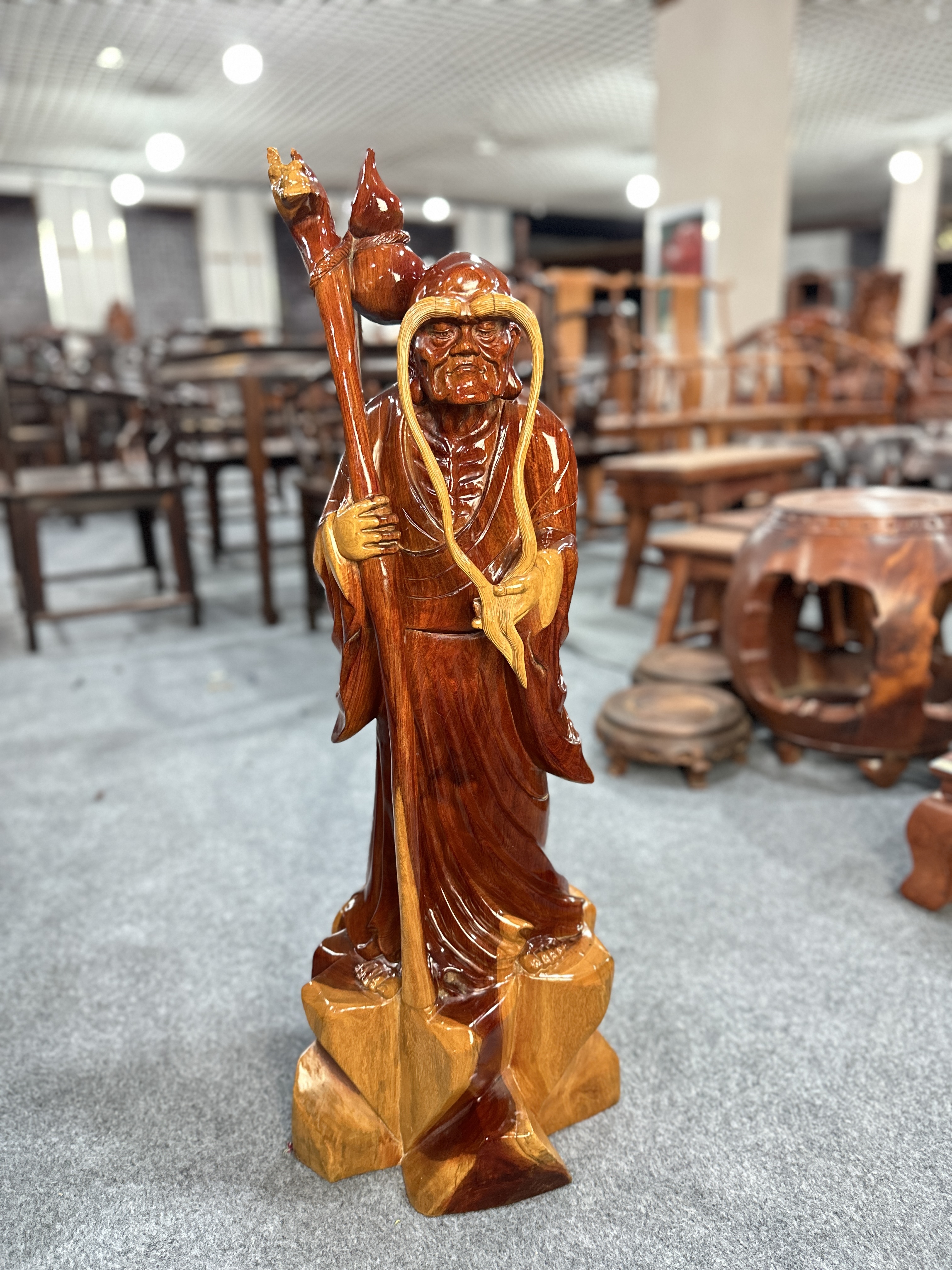 缅甸花梨木雕长眉佛摆件实木质家居装饰财神到神像工艺品开业礼品