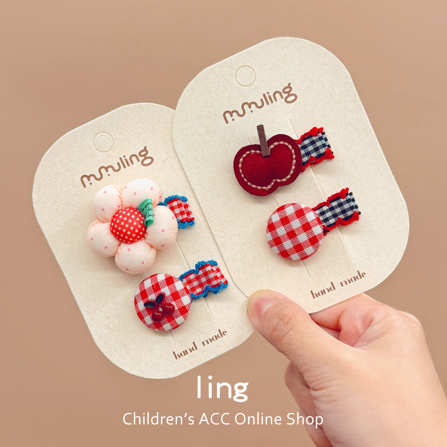 Ling秋冬女宝宝发夹可爱百搭红格子花朵发卡婴儿不伤发包布夹发饰