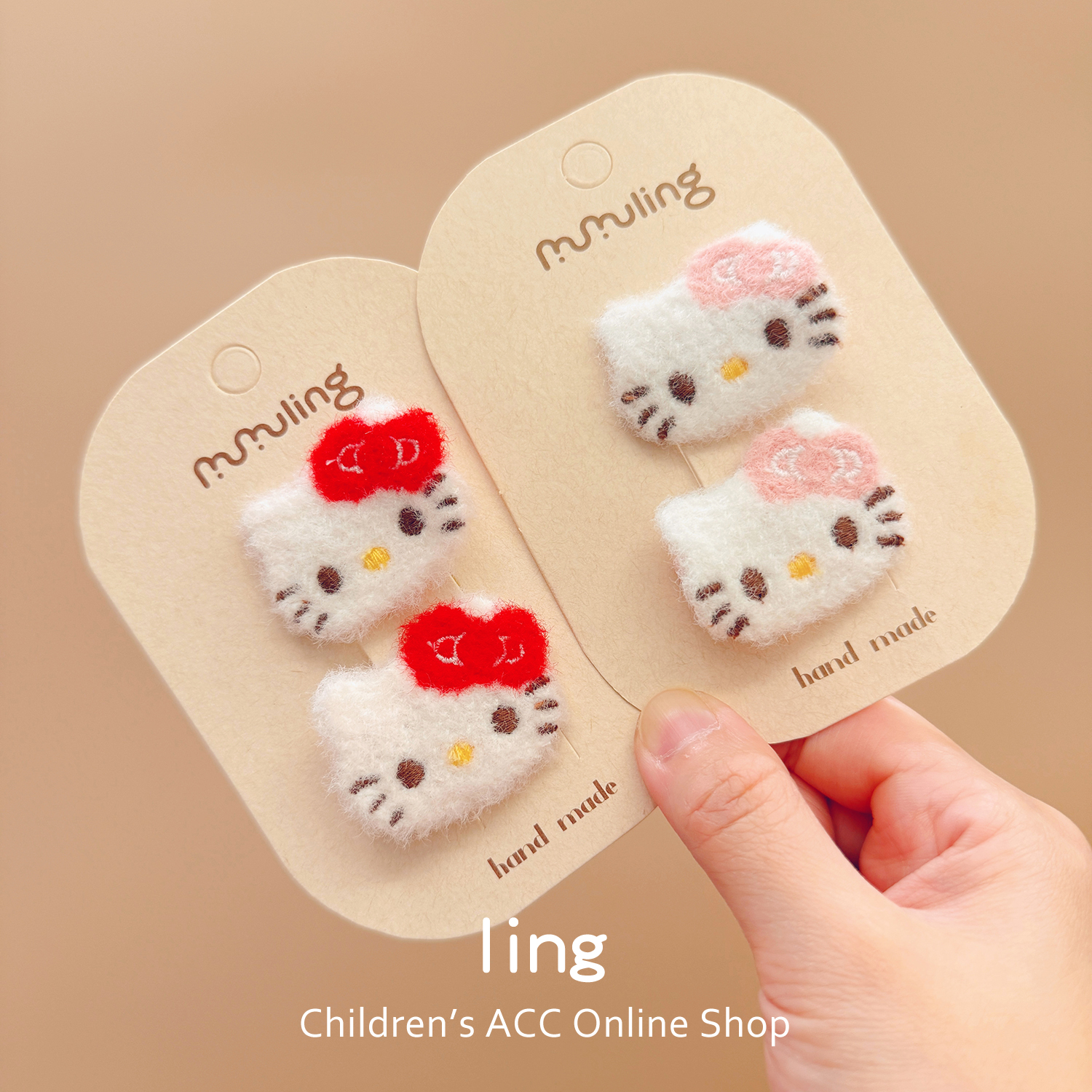 针织猫咪发夹宝宝碎发不伤发小夹子儿童头饰婴儿包布夹胎毛夹发饰