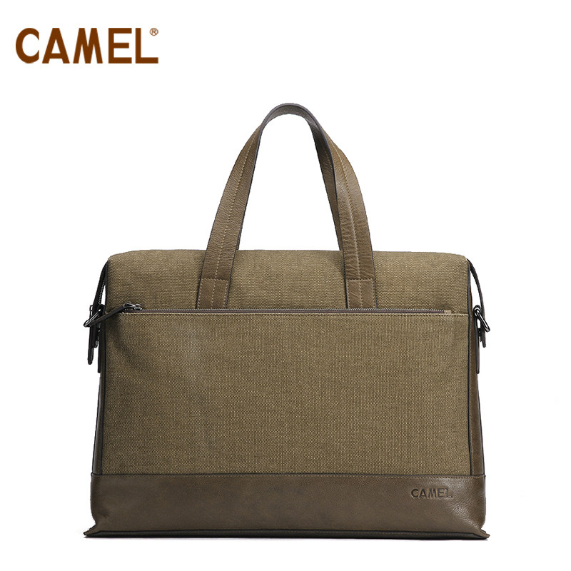 【非卖品】camel骆驼 帆布包 牛皮 休闲包包 男包 拼接 手