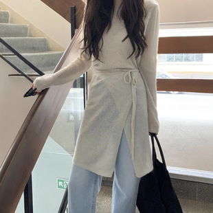 韩国chi春款 设计感针织上衣 不规则系带裙两件套装 新款