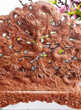 九龙戏珠台屏座屏桃木质风水摆件