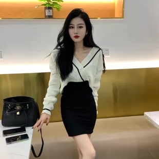 韩风chic2025春季新款少女洋气减龄针织开衫宽松V领短款百搭上衣