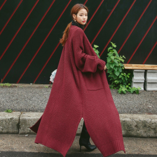 2025秋冬新款慵懒风宽松开衫毛衣女中长款粗毛线过膝加厚针织外套
