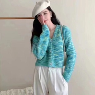 韩版新款小仙女花线毛衣外套女高级感温柔风宽松百搭小开衫