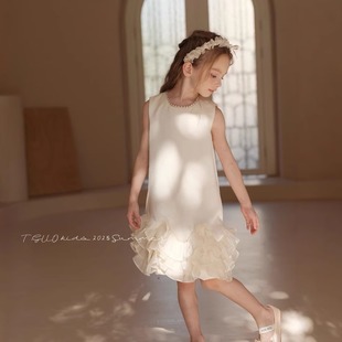 鱼尾珍珠背心裙子 韩版 女童小香风纯色气质公主连衣裙25夏季 新款