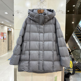 OF E6152 时尚吸铁石扣拉链连帽休闲A字小个中长加厚鹅绒羽绒服冬