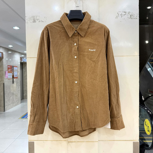 33-ZT7080 重工字母刺绣花老钱风翻领休闲长袖灯芯绒衬衫上衣秋装