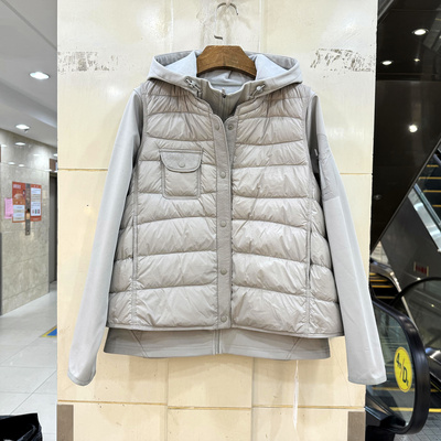D-2679 拉链连帽软壳冲锋衣内搭+羽绒马甲外套时尚休闲两件套秋冬