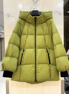 YRF-85169 束口袖双拉链连帽小个加厚中长鹅绒羽绒服欧货冬装
