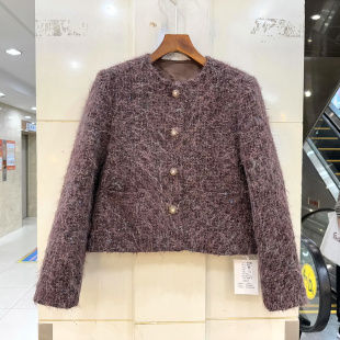 YSYS 36022-1 单排扣圆领彩色羊毛呢小香风短装羽绒服外套欧货冬