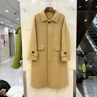 JM-021 大纽扣翻领休闲宽松阔版轻奢中长双面羊毛呢大衣欧货冬装