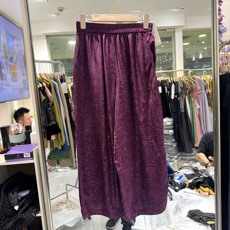 凡爱6170 时尚松紧高腰龟裂纹宽松阔腿人丝香云纱气球裤九分裤夏