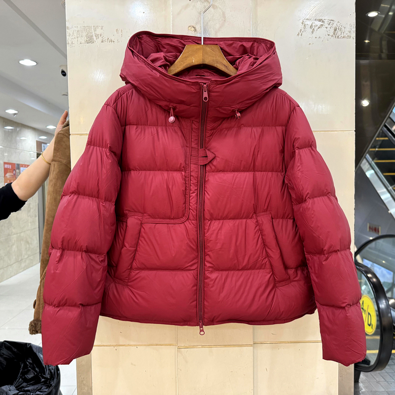 2N2123 欧货冬装2025新款云朵泡芙舒适加厚抽绳连帽短装羽绒服女