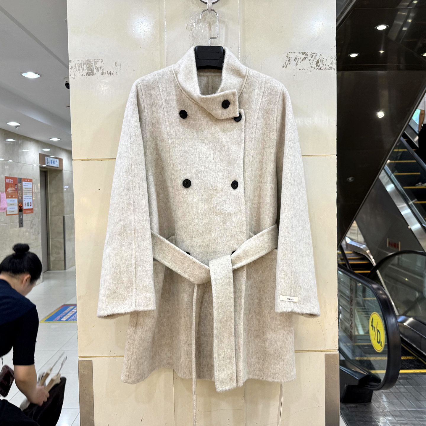 33-6615 双排扣立领系带收腰韩系小个中长双面羊毛呢大衣秋冬欧货