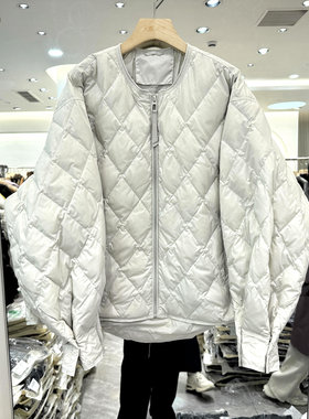 芷炫8383 拉链圆领束口灯笼袖菱形格休闲宽松斗篷羽绒服欧货冬装