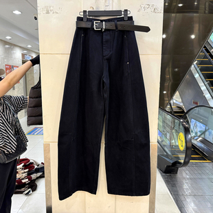99108 冬装 弯刀裤 皮腰带高腰铆钉口袋抓毛加绒休闲牛仔裤 XOXO