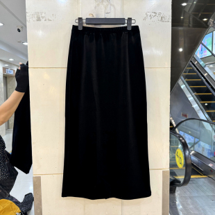 正品 Beauty 松紧高腰后开叉中长丝绒半身裙包裙欧货秋装 时尚 6200