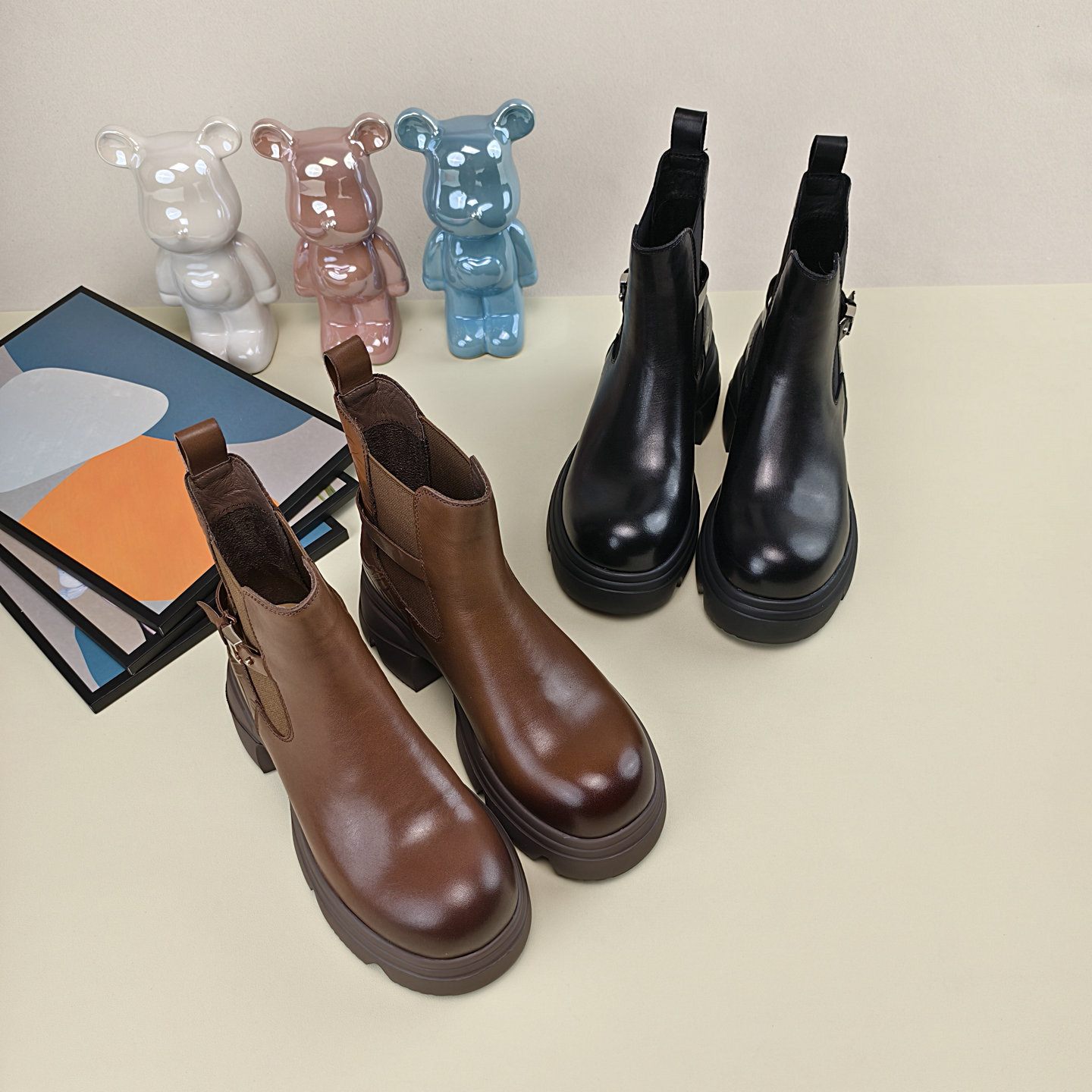 复古擦色厚底轻便英伦百搭短靴