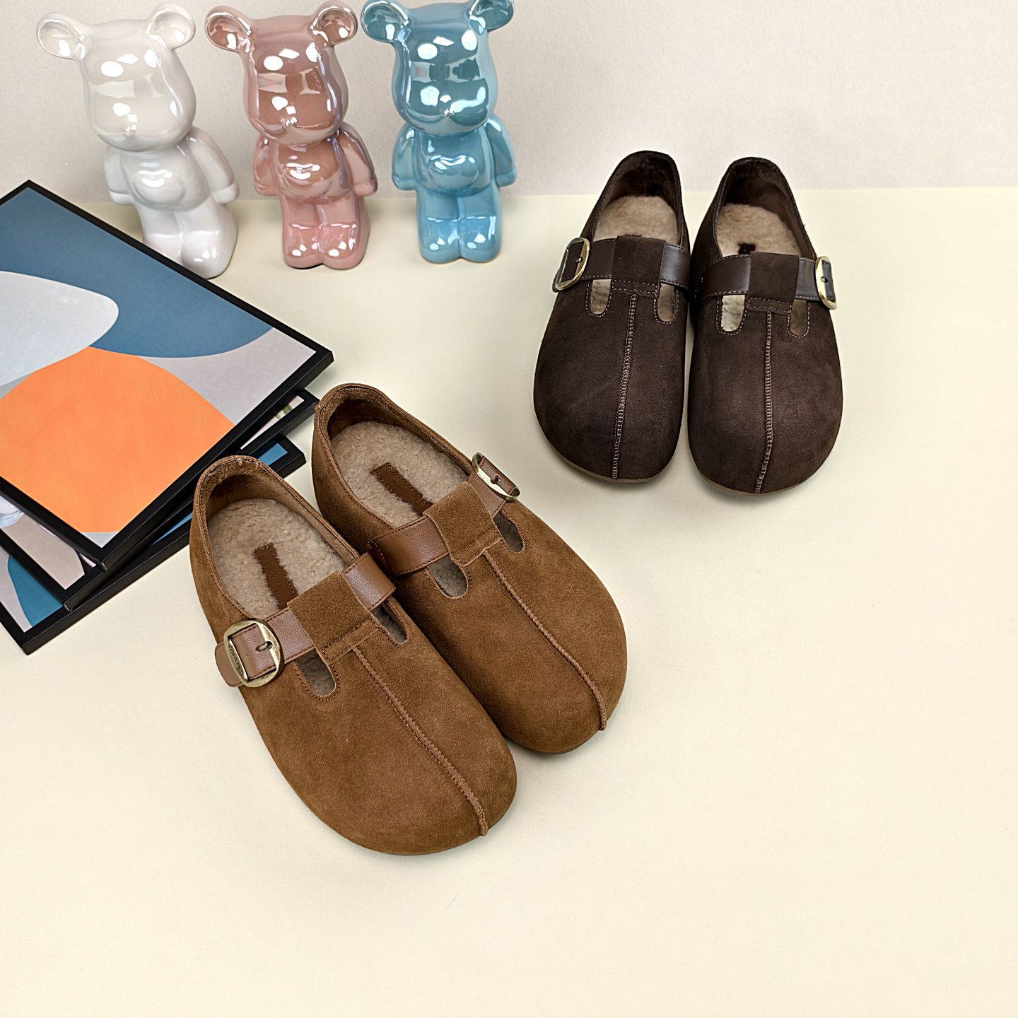 真皮厚底加绒勃肯鞋女棉鞋