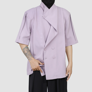 cleanfit不规则衬衫男模夏季穿搭小众时尚高级感双排扣短袖衬衣潮