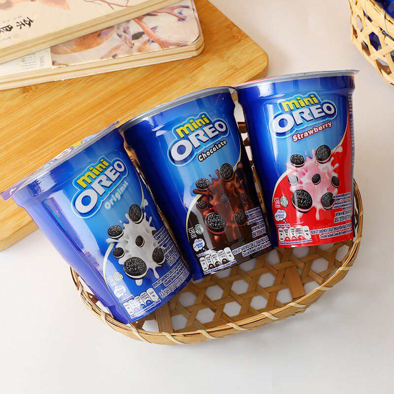印尼进口OREO MINI香草巧克力草莓味夹心杯装饼干儿童零食61.3g