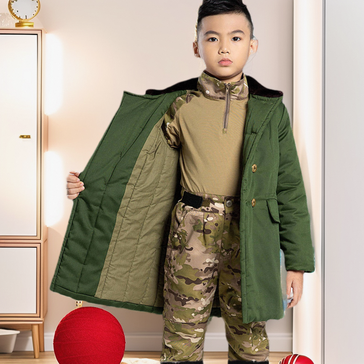 儿童军大衣新疆长绒棉冬季加长加厚东北抗寒加绒亲子装老式棉衣服
