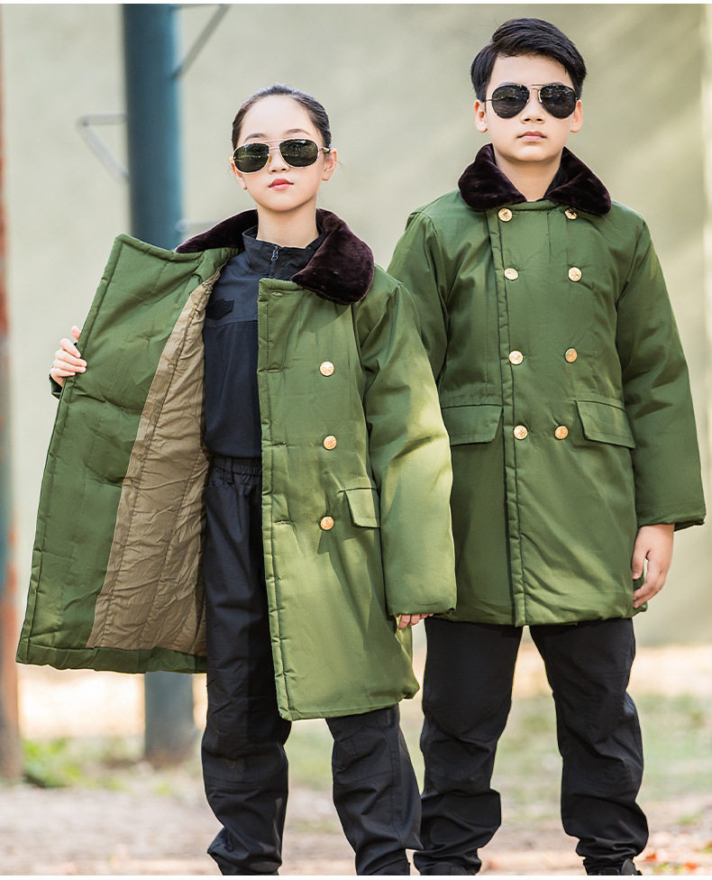 现货新疆白棉儿童军大衣棉大衣冬季加厚长款学生防寒服纯棉袄棉服