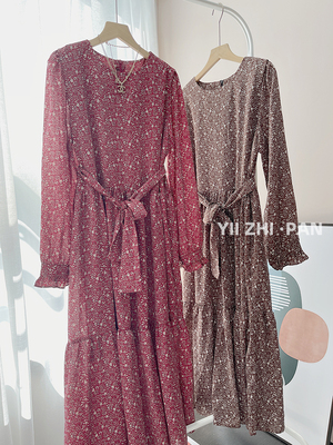 碎花雪纺复古法式复古连衣裙