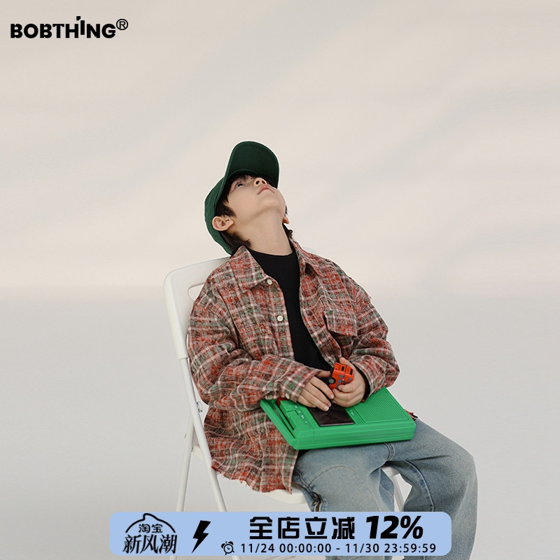 男童装国潮格子衬衫长袖衬衣外套