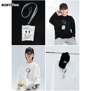 中大童简约风上衣针织打底衫 潮 工牌印花黑白T恤2026新款 男童春装