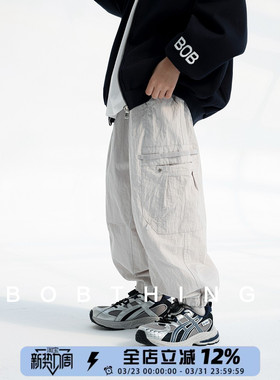 男童春装2026新款儿童高品浅色工装布裤中大童户外百搭束脚裤子潮