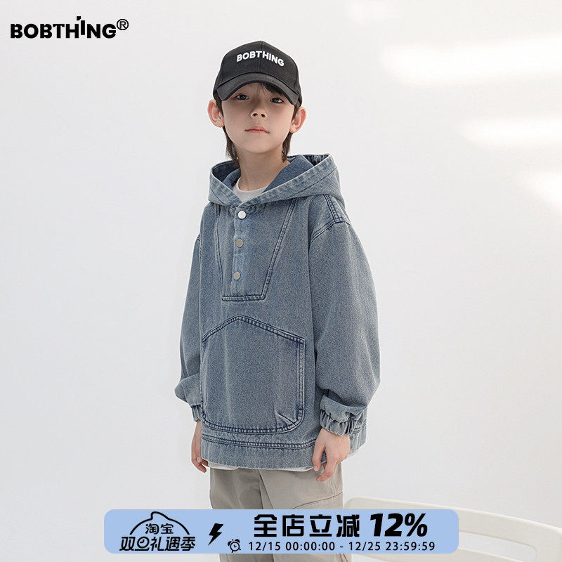 男童春装2025新款儿童套头牛仔帽衫中大童儿童装长袖连帽休闲外套