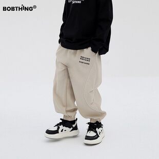 儿童褶皱拼接运动裤男童春秋款高街卫裤中大童针织裤子潮童装长裤