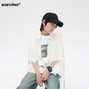 男童夏装轻薄透气细条纹短袖衬衫气质上衣儿童宽松半袖衬衣童装潮