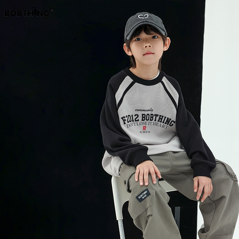 男童冬装插肩字母加厚卫衣刷毛绒打底衫儿童运动风套头上衣潮童装