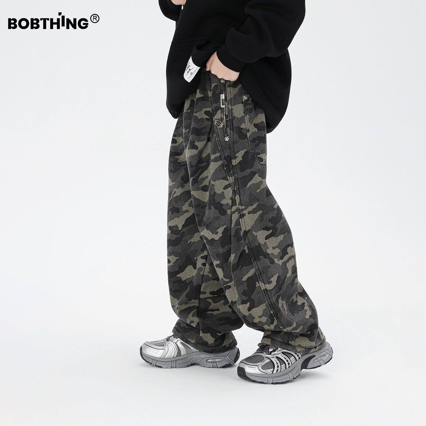 男童冬季侧打褶一体绒迷彩裤加厚工装裤儿童加绒休闲裤童装裤子潮